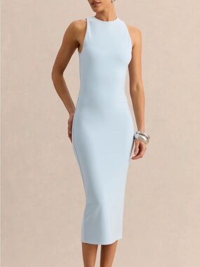 Club L London Pale Blue Sleeveless Midi Bodycon Dress